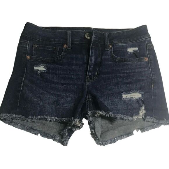 American Eagle Distressed Midi Super Stretch Jean Shorts N0098 - Picture 1 of 8